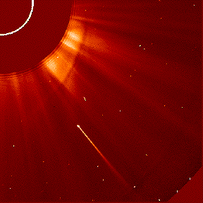 Comet approaches the sun on October 22, 2001. Image by Solar and Heliospheric Observatory courtesy SOHO/NASA.