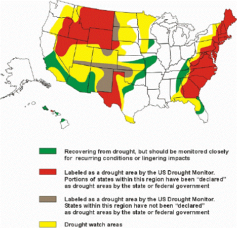 Graphic of intensifying drought in the U.S., February 9 - March 15, 2002, courtesy National Drought Mitigation Center, University of Nebraska, Lincoln, Nebraska.