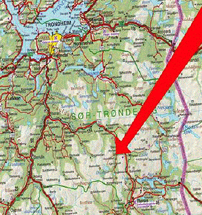 Red arrow points at Hessdalen in northeastern Norway.