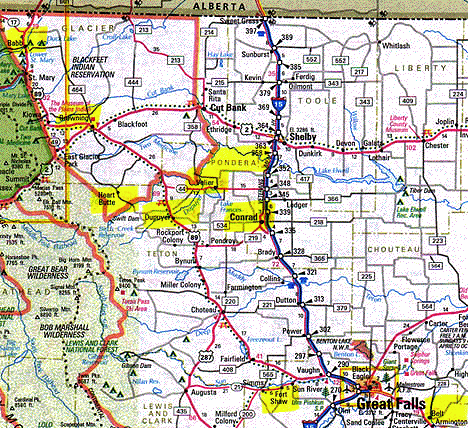  The yellow areas are where more than a dozen cattle mutilations have been reported in Montana's Pondera, Teton and Glacier Counties in 2001. Twenty-seven years ago in 1975-1976, one center of animal mutilation activity was around Great Falls, Malmstrom AFB and the Minuteman missile sites in Cascade County. 