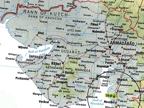 The underwater archaeological site that could be more than 9,000 years old is about 30 miles west of Surat in the Gulf of Khambhat (Cambay) in northwestern India.