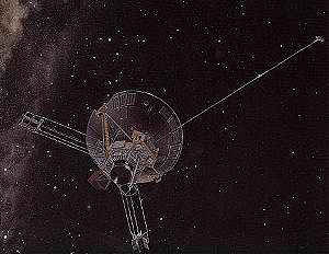An artist's rendering of the Pioneer spacecraft in deep space courtesy NASA.