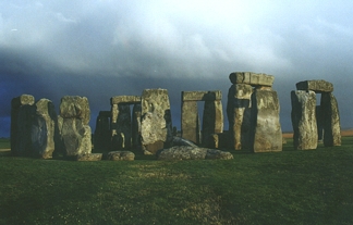 Stonehenge, constructed of sarsen granite more than 4,000 years ago, on the gently rolling pastures of Wiltshire County, England, west of Andover. Photograph © 2000 by Linda Moulton Howe. 