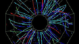 Powerful computers reconstruct the sub-atomic interactions from each collision in the Solenoidal Tracker (STAR) at Brookhaven National Lab's Relativistic Heavy Ion Collider (RHIC) where an international team of scientists have made a new particle called an “anti-hypertriton.” Physicists think this anti-matter particle was at the beginning of our universe's Big Bang creation 13.7 billion years ago. Illustration by Brookhaven National Lab.