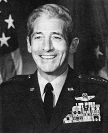 Robert W. Bazley is a retired U. S. Air Force four star general who served as Commander in Chief, Pacific Air Forces (CINCPACAF), from 1984 to 1986. Before then, he took command of Air Force Inspection and Safety Center, Norton AFB, California, in May 1978. From July 1979 to June 1980, he commanded Sheppard Technical Training Center, Sheppard AFB, Texas. He returned to England as Commander, 3rd Air Force at Royal Air Force Station Mildenhall in Suffolk County, England. Bazley returned to Ramstein Air Base, Germany, in July 1981, as Vice Commander-in-Chief of U.S. Air Forces in Europe. In 1983, he became Inspector General of the U.S. Air Force at Air Force headquarters, responsible to the Secretary of the Air Force and the Chief of Staff for USAF inspection, safety, security, investigative, counterterrorism, counterintelligence and complaint programs. He assumed command of Pacific Air Forces at Hickam Air Force Base, Hawaii, in September 1984, and retired from the USAF on January 1, 1987. Image courtesy PD-USGOV-MILITARY-AIR FORCE.