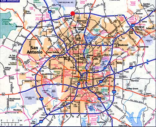 Red circle on north side of San Antonio marks the Huebner Road and Loop 1604 site where one of the half cats was found on Monday, October 15, 2007.