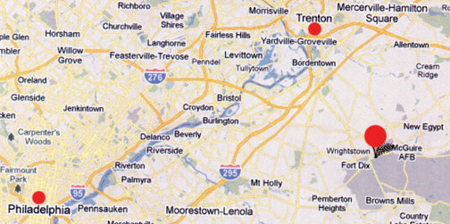 Fort Dix and McGuire AFB in New Jersey are about 45 minutes east of Philadelphia, Pennsylvania. The American Army and Air Force bases have been next to each other since 1937 construction of McGuire AFB as part of Fort Dix.