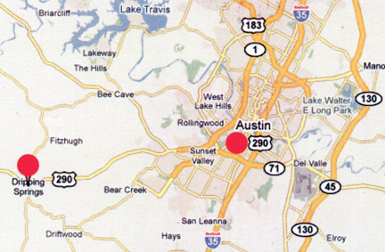 Dripping Springs, Texas, is about 25 miles southwest of Austin, Texas. Also, recently there have been several half-cat mutilations reported in the Shady Hollow subdivision in southwestern Austin.