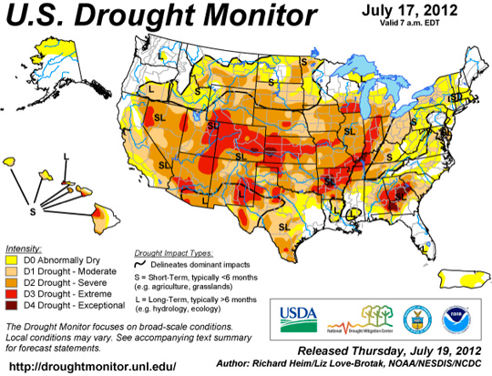 NOAA U. S. Drought Monitor as of July 17, 2012.