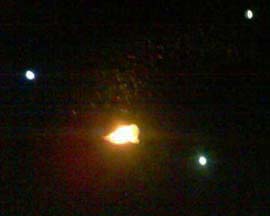 Cell phone image around 3:48 AM, October 23, 2008 (date correction), on Route 7 near W. H. Sammis coal power plant between Empire and Stratton, Ohio, along Ohio River. Image © 2008 by Tim Comstock.