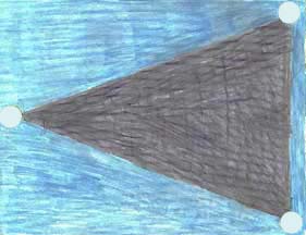 3:45 AM Eastern, October 23, 2008, Empire, Ohio, on old Route 7, three-tenths of a mile north of truck driver Tim Comstock's location on new Route 7. Sketch of unidentified triangular aerial craft's “crumpled tinfoil” bottom surface © 2008 by Sarah, Security Guard.