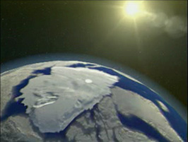 Sea ice melt in the Arctic, Greenland, and elsewhere is likely to affect future temperatures in the regions because ice reflects much of the sun's radiation back into space while dark ocean water absorbs more of the sun's energy. As ice melts, more exposed ocean water changes the Earth's albedo, or fraction of energy reflected away from the planet. This leads to increased absorption of energy that further warms the planet in what is called ice-albedo feedback and Earth gets warmer. Illustration by NASA.