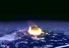 Illustration of outer space object headed for Earth impact.