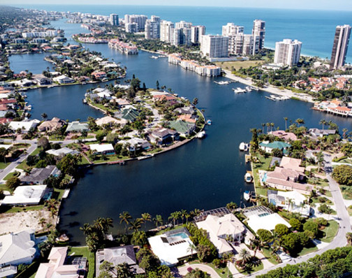 High-rises face the Gulf of Mexico in Naples, Florida.