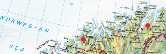 Unexplained white and blue aerial spiral lights were seen for several minutes between Tromso and the Finnmark region of northern Norway before sunup on Wednesday, December 9, 2009.