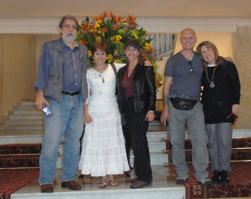 September 27, 2010, in lobby of Copacabana Palace Hotel, Rio de Janeiro. L-R: Speaker Jonathan Paul de Vierville, San Antonio, Texas; Clara Lucia Gomez, Colombia; speaker Linda Moulton Howe, Albuquerque, New Mexico; speaker Gary King, Melksham, Wiltshire, England; MIST producer Marta Jaramillo, Sao Paulo, Brazil.