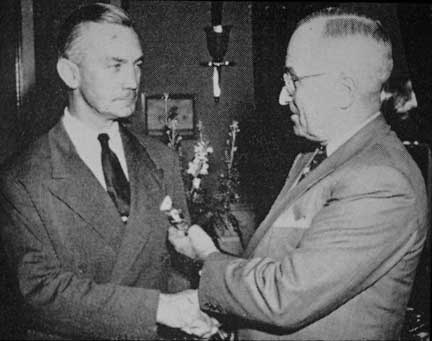 First Secretary of Defense James V. Forrestal from September 17, 1947, to March 28, 1949, with U. S. President Harry S. Truman, undated. 
