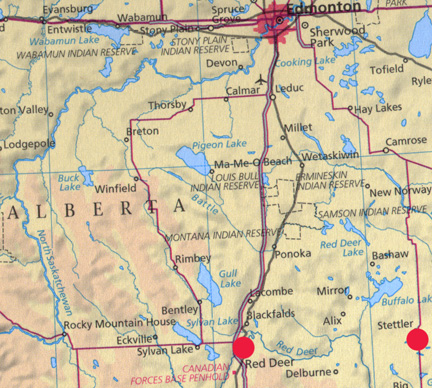 Stettler, Alberta, Canada, is 62 miles east of Red Deer, location of a huge wheat hexagram formation discovered eight years ago on September 16, 2001.