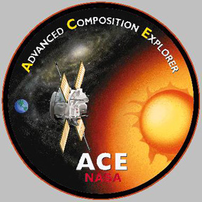 NASA'S Advanced Composition Explorer satellite (ACE) launched August 1997 to study solar particles and galactic cosmic rays. It has nine instruments onboard that helps it track solar wind and galactic cosmic rays from interstellar space beyond the heliosphere. ACE serves as a space weather station while in orbit. ACE can provide a one-hour advance warning of any geomagnetic storms that are caused by coronal mass ejections. Strong solar coronal mass ejections can disrupt radio, TV and telephone communications on Earth. Logo by NASA.