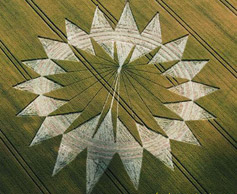 Photoshop reconstruction of formation to illustrate pattern before the farmer drove around in circles cutting off the inner points. Electronic reconstruction © 2009 by Psycho Clown.