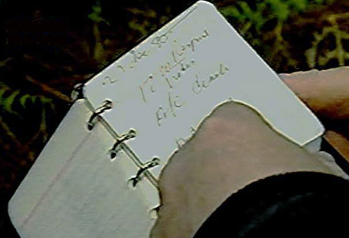 Staff Sergeant James W. Penniston was Duty Supervisor at RAF  December 26, 1980. This image is allegedly one of the original notebook  Sgt. Penniston during the three nights of Rendlesham Forest UFO activity.  appears to read: “27 Dec. 80” with a note about an aircraft crash, “A/C crash.”