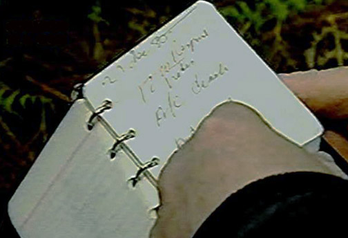Staff Sergeant James W. Penniston was Duty Supervisor at RAF December 26, 1980. This image is allegedly one of the original notebook Sgt. Penniston during the three nights of Rendlesham Forest UFO activity. appears to read: “27 Dec. 80” with a note about an aircraft crash, “A/C crash.”