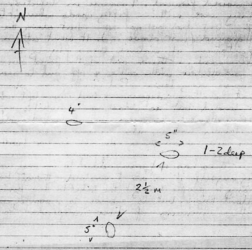 Sketch of the tripod indentations in Rendlesham Forest “landing site” by Vince Thurkettle in February 1981 site investigation.