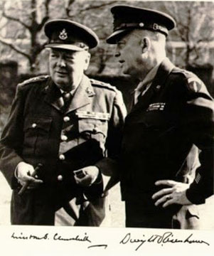 American General Dwight D. Eisenhower with U. K.'s Prime Minister Winston Churchill during World War II in 1943.