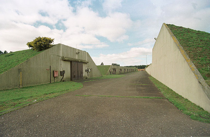 AF Bentwaters “hot row” allegedly where nuclear bombs were kept in underground bunkers in December 1980. The WSA was reported to be the target of one or more light beams from the unidentified aerial lights on December 28, 1980. Image by RAF Bentwaters History.