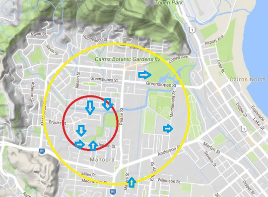 Zane Cosgrove map: “Each blue arrow roughly indicates the direction the people claim the light was coming from, but they say it was a 'ground-level' event. The Jensen Street park was claimed to have a gas bottle exploded. However, I checked this park and there was no evidence of a gas bottle, shrapnel, explosion or any burn marks.” One meteorite suggestion was dismissed by renowned local astronomer and astrobiologist John Romanov for lack of evidence.