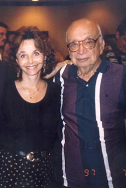 Linda Moulton Howe with Lt. Col. Philip J. Corso on July 7, 1997, during festivities for the 50th Anniversary of the 1947 Roswell UFO crash/es held at the original Roswell Army Air Field in Roswell, New Mexico.