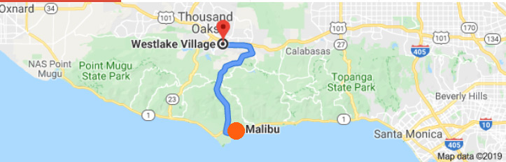 Westlake Village is 16 miles north of Malibu on the Pacific Ocean near Santa Monica and Los Angeles, California.