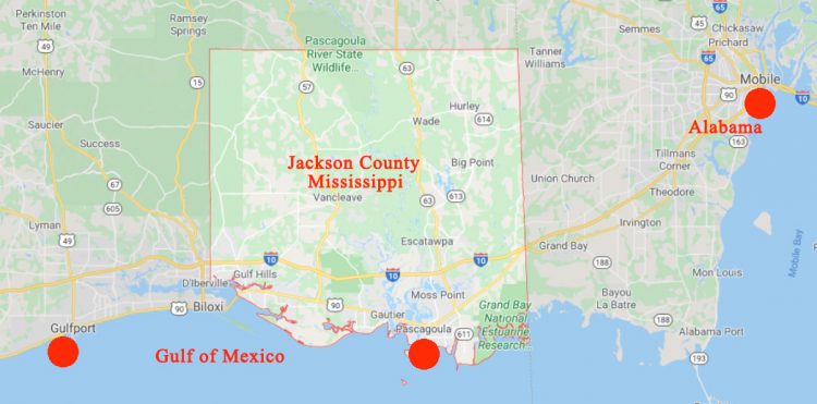 Pascagoula in southern Jackson County, Mississippi, in the Gulf of Mexico, is 40 miles southwest of Mobile, Alabama. The loud, unexplained, 10:30 AM Eastern boom that shook houses and buildings and broke glass was heard and felt from Jackson County to Mobile. No agency in the two states claims knowledge or responsibility.