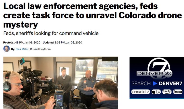 This was Denver's Channel 7 (ABC) image from a "private meeting" on Monday morning, January 6, 2020, between FBI, Homeland Security, FAA, sheriffs and other law enforcement. The public was not welcome.