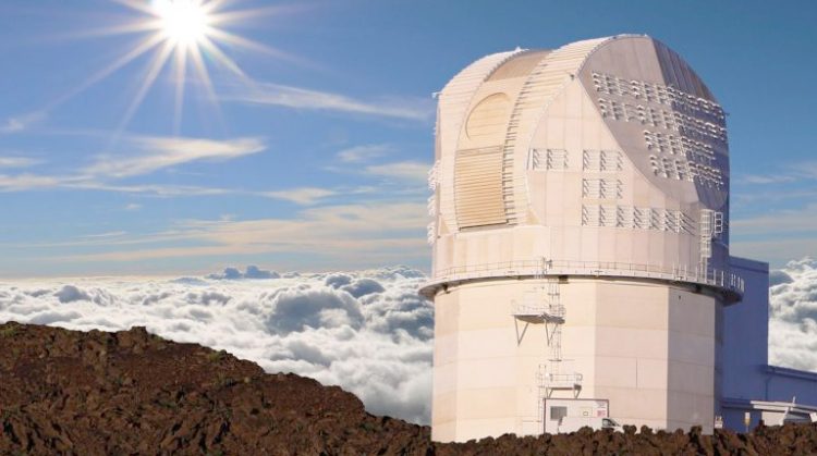 NSF’s Inouye Solar Telescope is a 4 meter solar telescope located on Maui, Hawai’i. Here, it sits atop Haleakalā, high above the clouds, with the perfect coronal skies visible in the background. Credit: NSO/NSF/AURA