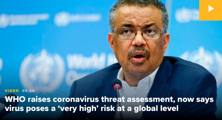 World Health Organization Director-General Tedros Adhanom Ghebreyesus, announcing COVID-19 threat assessment now "very high risk at a global level," on February 28, 2020, in Geneva, Switzerland.