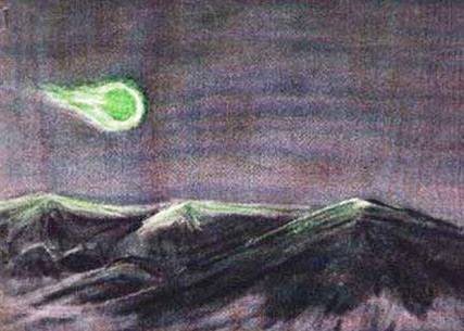 Mystery green fireball illustration in 1948 by Mrs. Lincoln LaPaz. 