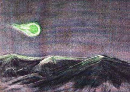 Mystery green fireball illustration in 1948 by Mrs. Lincoln LaPaz.