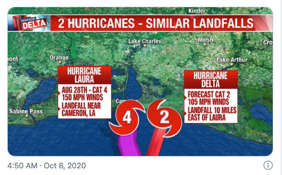 UPDATE — Cat 2 Hurricane Delta Made Land Fall October 9 in Creole, Louisiana. – Earthfiles