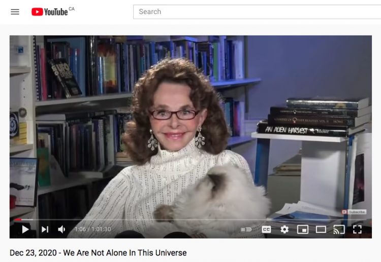 Earthfiles YouTube Channel LIVE evening broadcast on December 23, 2020,  with reporter Linda Moulton Howe and her Himalayan pal Chocolate.