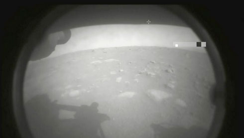 First Perseverance rover image after landing in the Jezero Crater at a few minutes before 2 PM Mountain on Thursday, February 18, 2021. 
