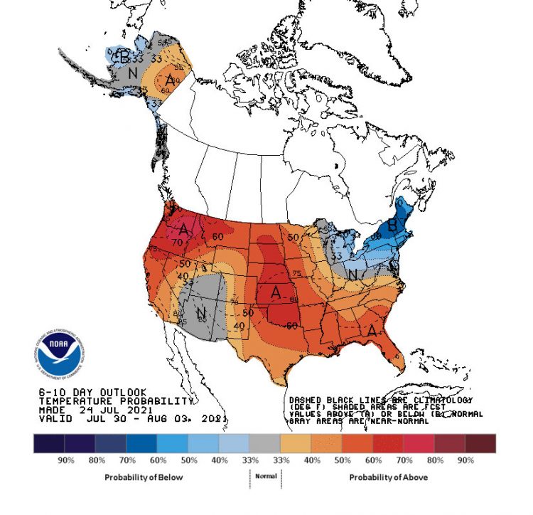 National Weather Service Climate Prediction Center: 6 to 10 Day Outlooks July 30 to August 03, 2021.