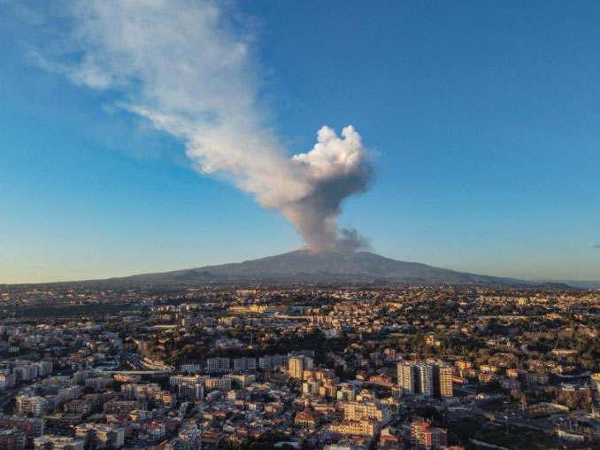 From February to August 2021, Mount Etna in Catania, Sicily, has erupted so many times that it has grown 100 feet higher. Image by Getty.