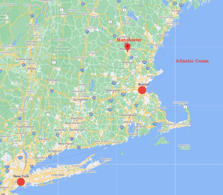 WMUR-TV reported mystery boom reports near 11:30 AM Eastern on Sunday morning, October 10, 2021, in Manchester, New Hampshire, about 34 miles northeast of Boston. Other cities reporting loud, unexplained booms and houses shaking were: Fitzwilliam - "felt 10 seconds of shaking." Merrimack - "heard huge bang and house shook." Goffstown - "shaking caused a picture on the wall to fall."