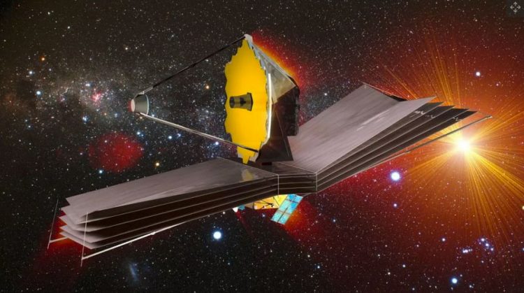James Webb Space Telescope (JWST) illustration of its orbiting the sun 1 million miles (1.5 million km) from Earth. Image by European Space Agency (ESA).
