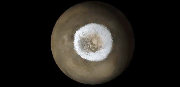 Mars at Ls 211°: South Polar Region. Credit: NASA/JPL/Malin Space Science Systems